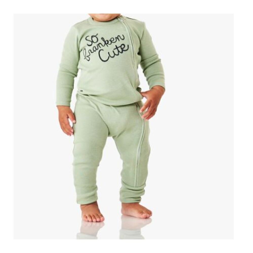 Pottery Barn Kids Baby Green So Franken Cute Organic Cotton Onepiece Size 3-6 M - Picture 2 of 6